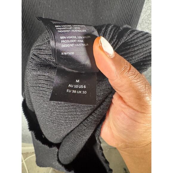 Bardot Dress Women Medium Black Long Sleeve Midi Ribbed Knit Bodycon Stretch‎ - Picture 4 of 8